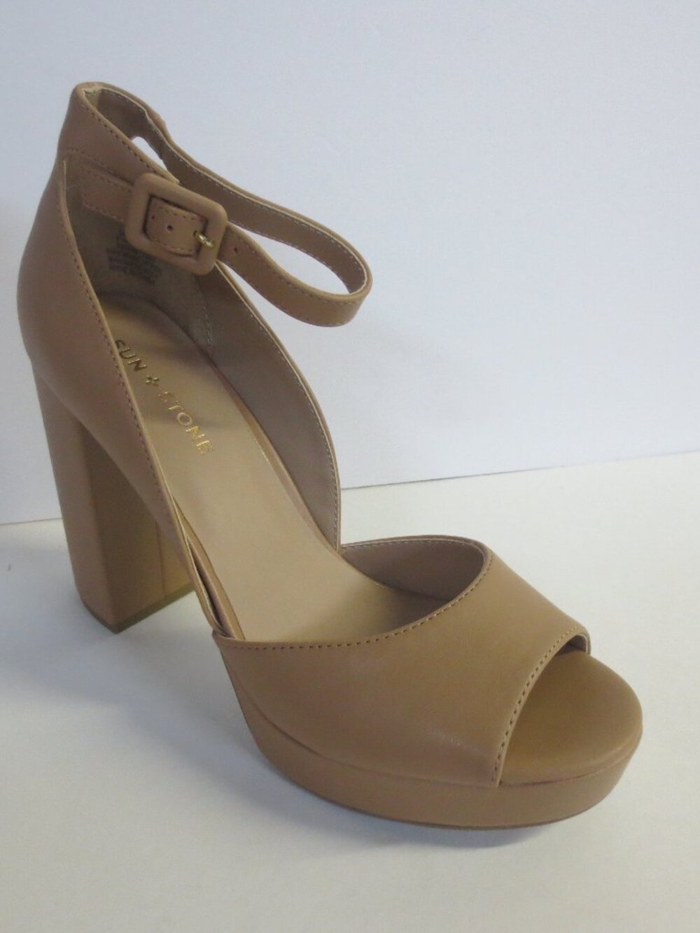 Sun + Stone Women Reemaa Ankle Strap Platform Sandal Size US 9.5M Nude